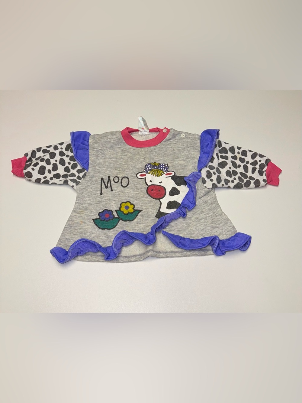 Winning colors Clothing Long Sleeve Cow Graphic Top Baby 18- 24M Gray & Pink